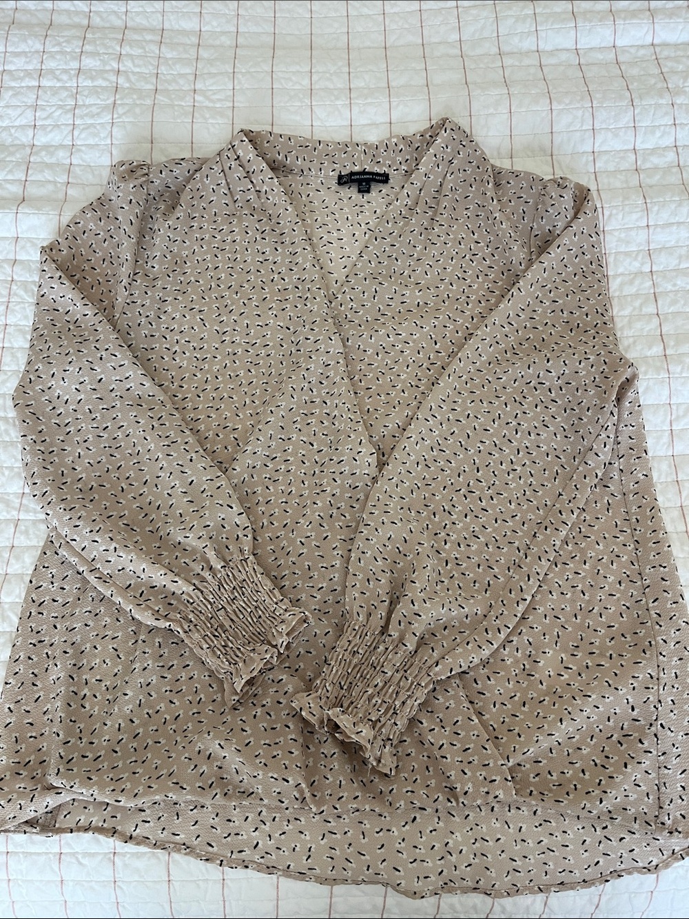 Adrianna Papell Taupe Printed V-Neck Blouse